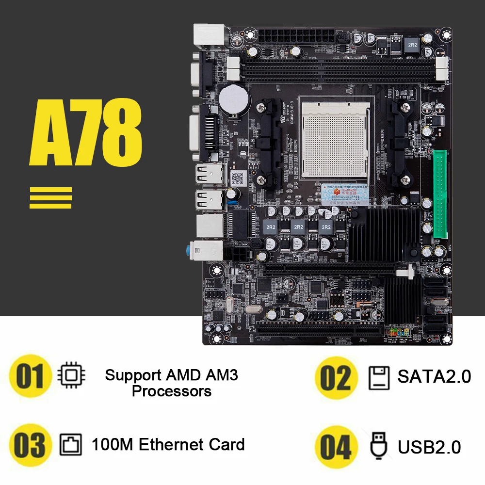 Brand New HUANANZHI A78 Motherboard M-ATX Dual Channels DRR3 16G USB 2.0 SATA 2.0 Desktop Mainboard For AMD AM3 Processors