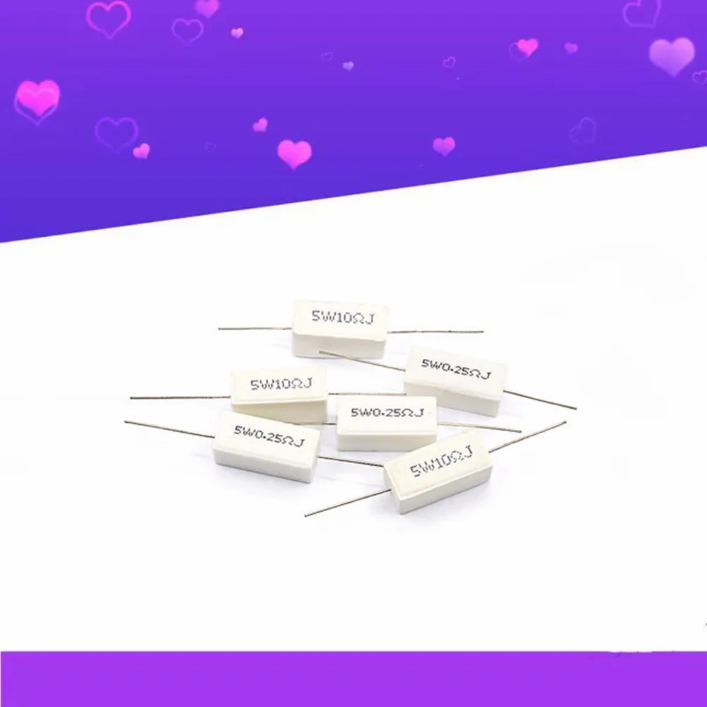 5W Ceramic Cement Resistor 5% 10 Pcs In A Pack 0.1R 0.5 1 2 3 4.7 10 20 50  100 Ohm 6.8k 0.25R 0.5R 3R 27R 12R 100R