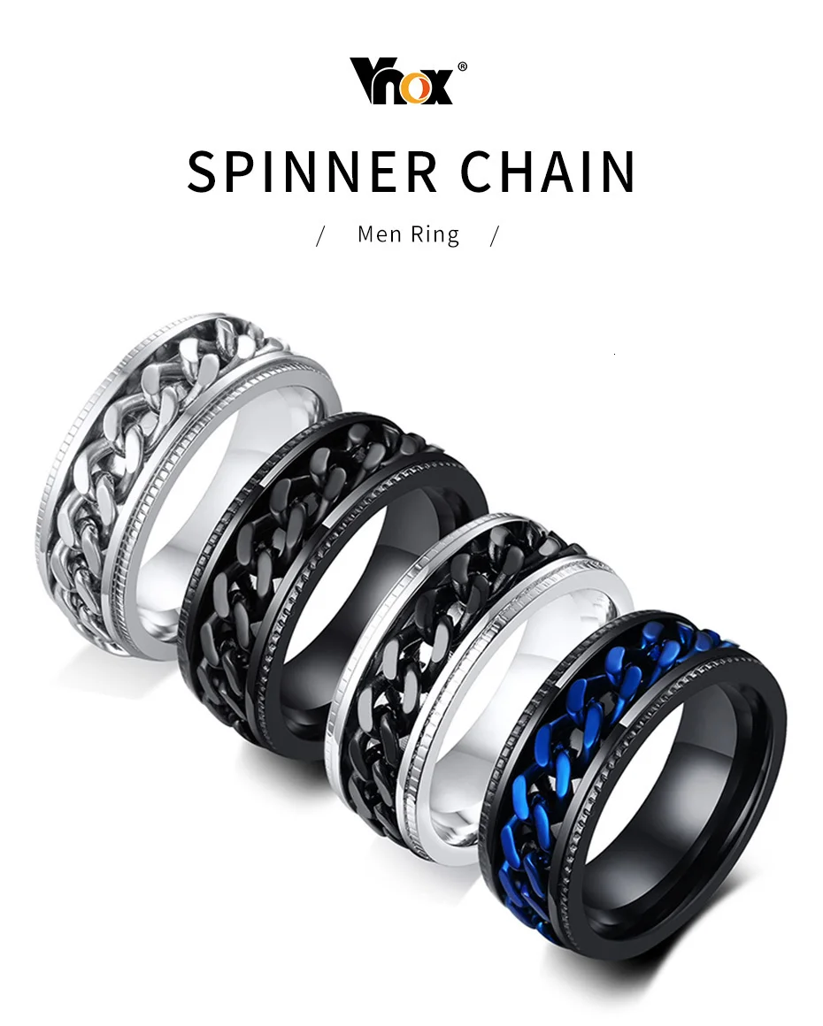 Vnox стильные мужские s Spinner Кольца 8 мм из нержавеющей стали переплетенные кольца для мужчин Центральная цепь Anel Alliance черный/синий/серебристый