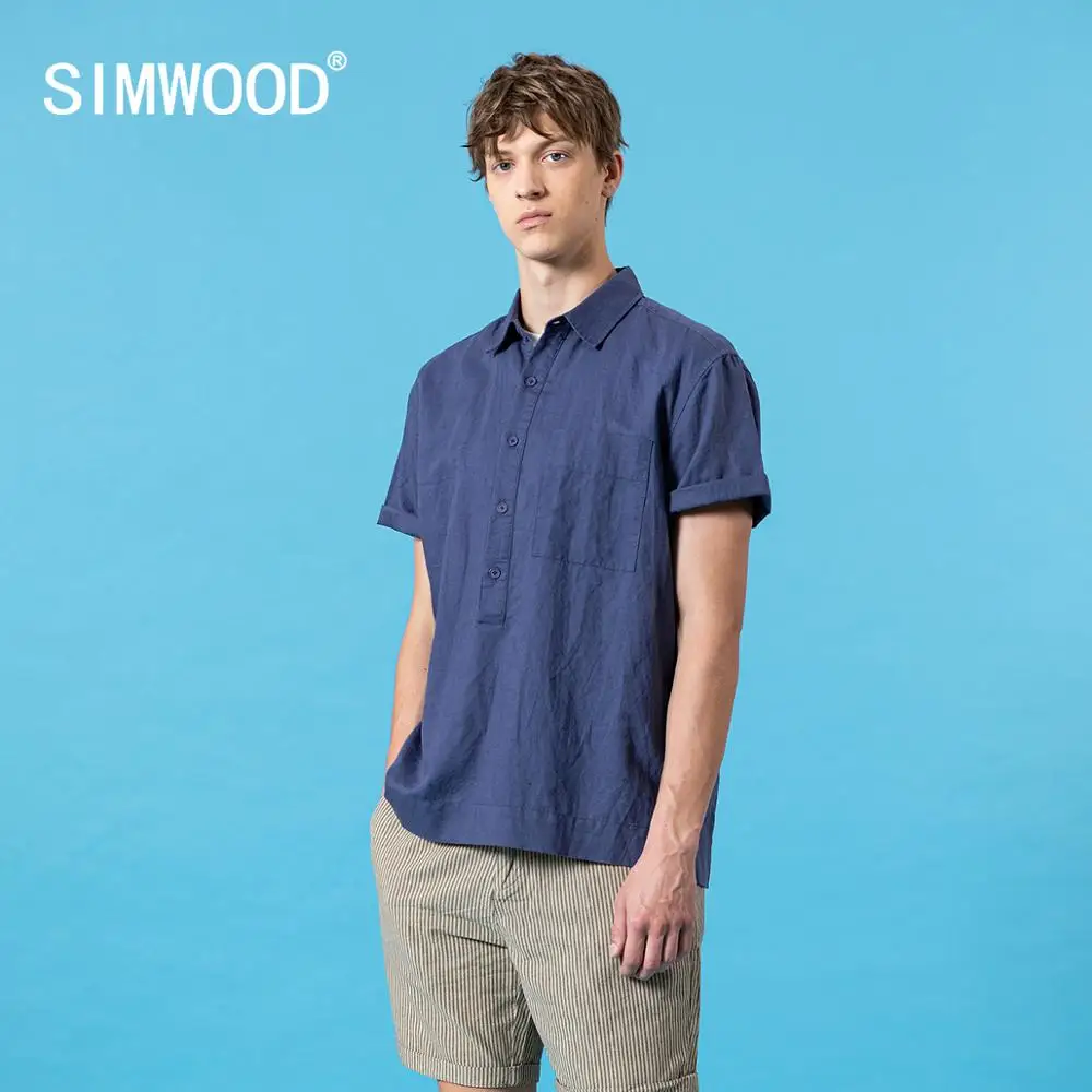 SIMWOOD 2021 летние новые рубашки с коротким рукавом Мужские дышащие льняные