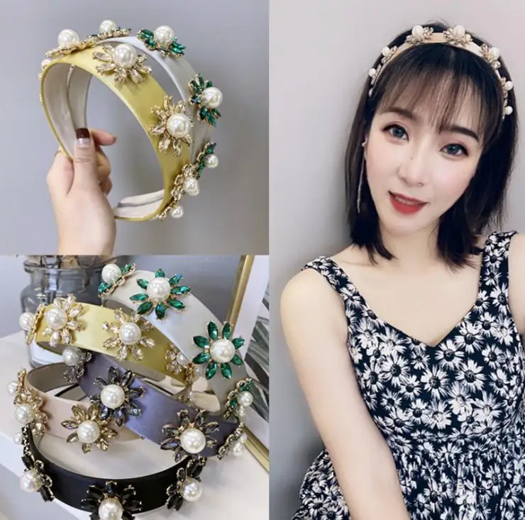 

Baroque Style Flower Headbands Pearl Candy Color Headwear For Girls High School College Hairband Hair Accessories Ins