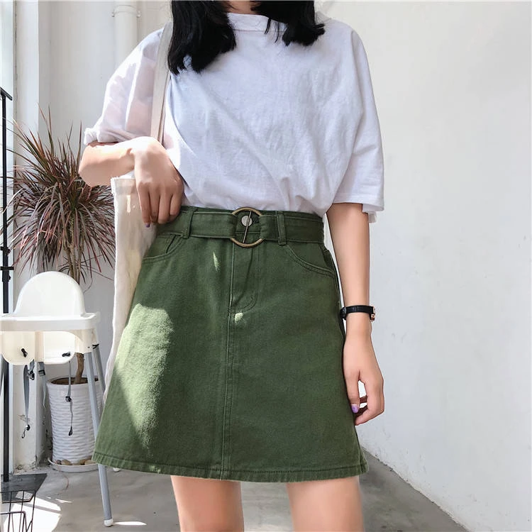 Летняя женская юбка ярких цветов Повседневная джинсовая Harajuku Женская Корейская