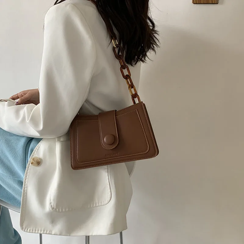 

Fashion Exquisite Shopping Bag Retro Casual Women Totes Shoulder Bags Female Leather Solid Color Chain Handbag for Women 2021