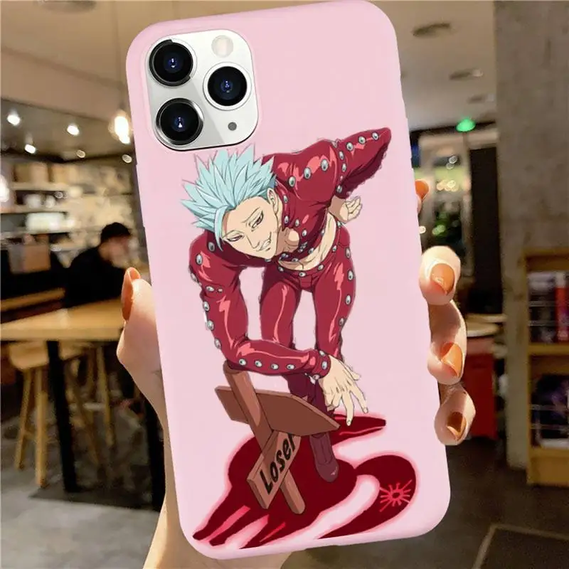

anime seven deadly sins Phone Case Pink Candy Color for iPhone 6 7 8 11 12 s mini pro X XS XR MAX Plus