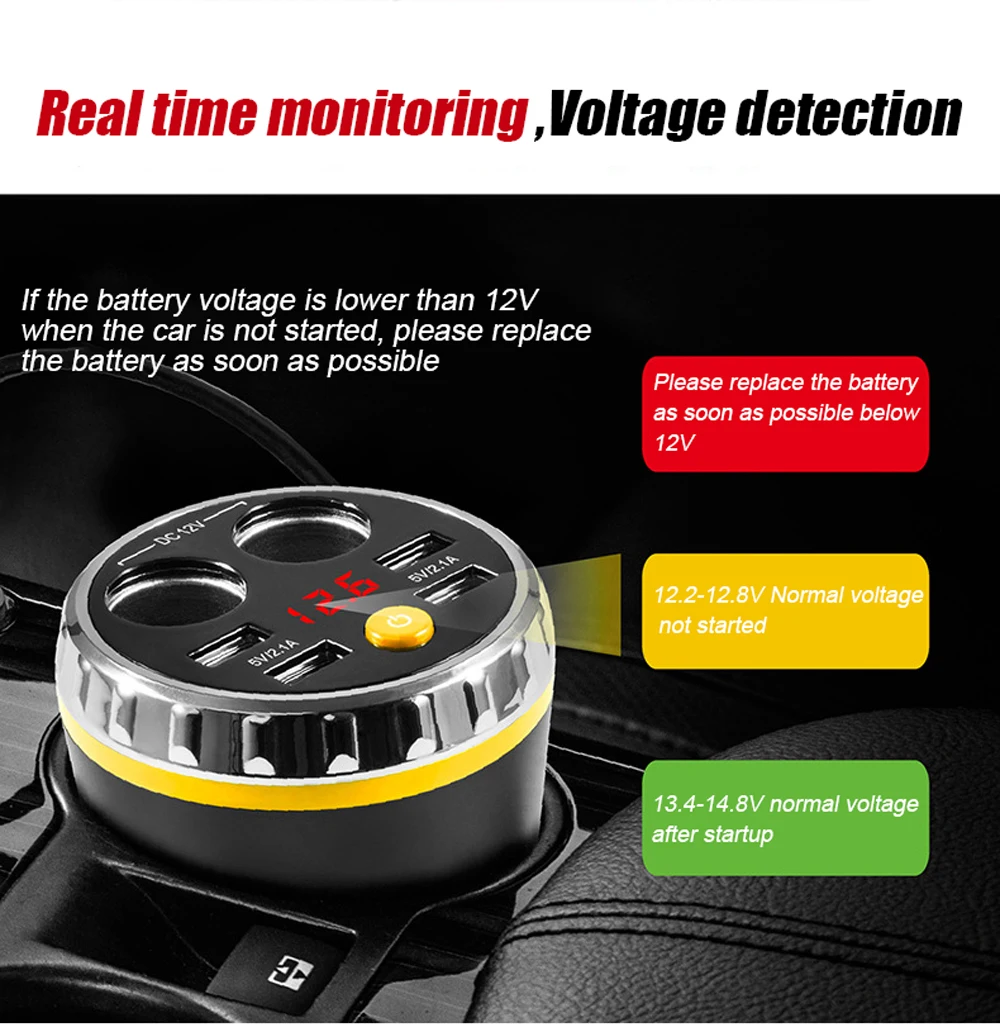 VR robot Dual Car Cigarette Lighter Socket Splitter Adapter 5V 2.1A 4 Ports USB Charger Voltage Monitor Car Cup Holder
