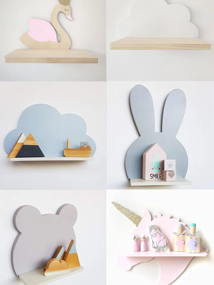 Подвесная деревянная полка с милым розовым сердцем для девочки единорогом