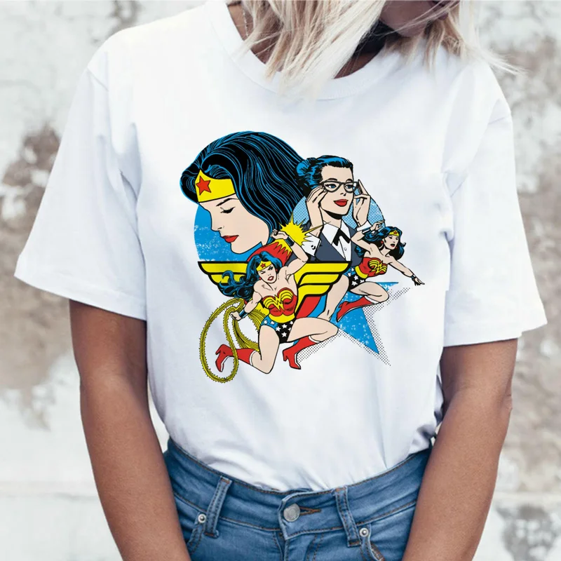 Wonder Woman футболка ulzzang Футболка женская футболка в стиле Харадзюку femme хип-хоп женский летний топ уличная одежда с героями мультфильмов