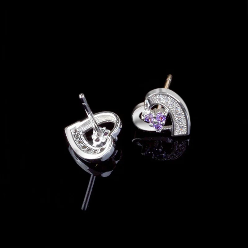 

Fashion Jewelry 925 Sterling Silver Classic Love Heart Zircon Crystal 8-9mm Ear Studs Womans Earrings
