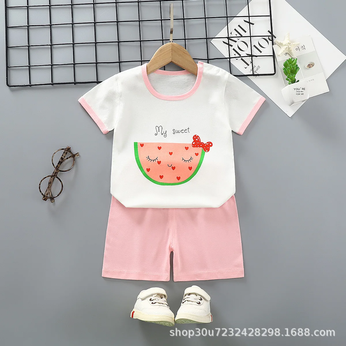 

New 2021 Summer Kids Boys Clothing Sets Cute Cartoon Print Short Sleeve O-Neck T-Shirt Tops with Shorts Baby Girls Pajamas Sets