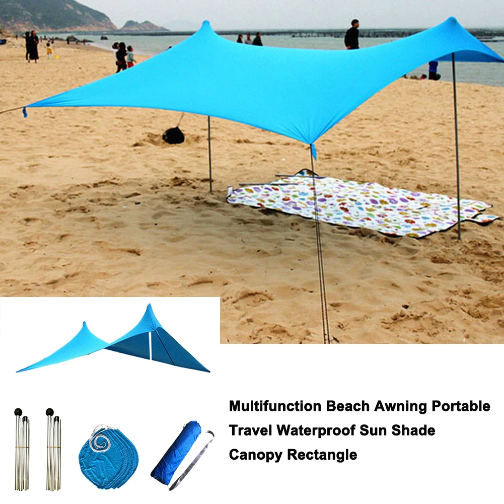 

Tent Hiking Beach Awning Sun Shade Canopy UV Resistant Easy Install Rectangle Travel Shelter Waterproof Portable With Sandbag