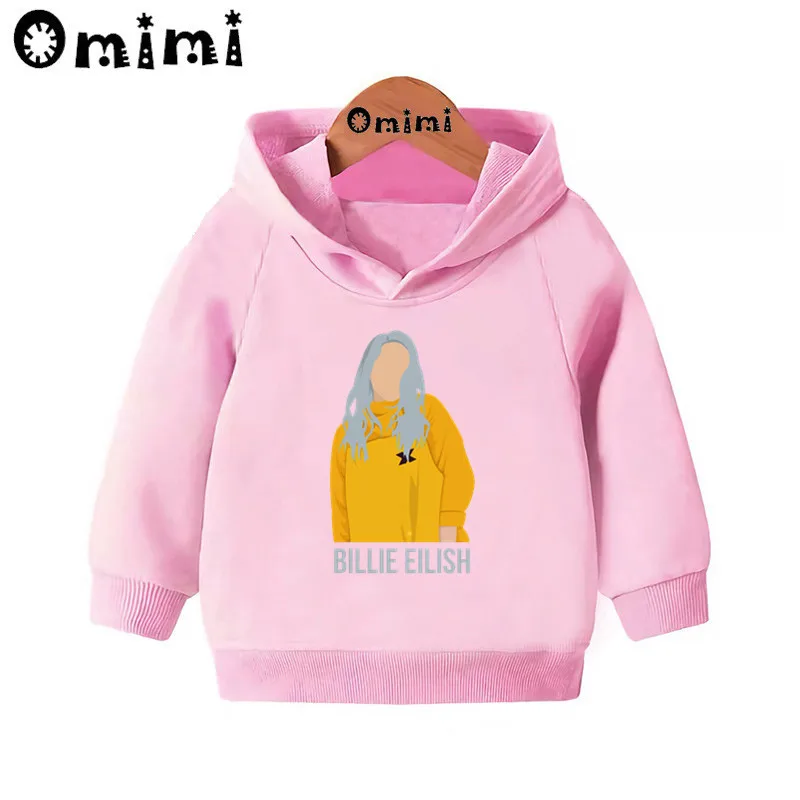 Детские толстовки с принтом Billie Eilish; Детские повседневные толстовки с капюшоном; пуловер для малышей; топы для маленьких девочек и мальчиков; осенняя одежда; KMT4569 - Цвет: Pink-4569C