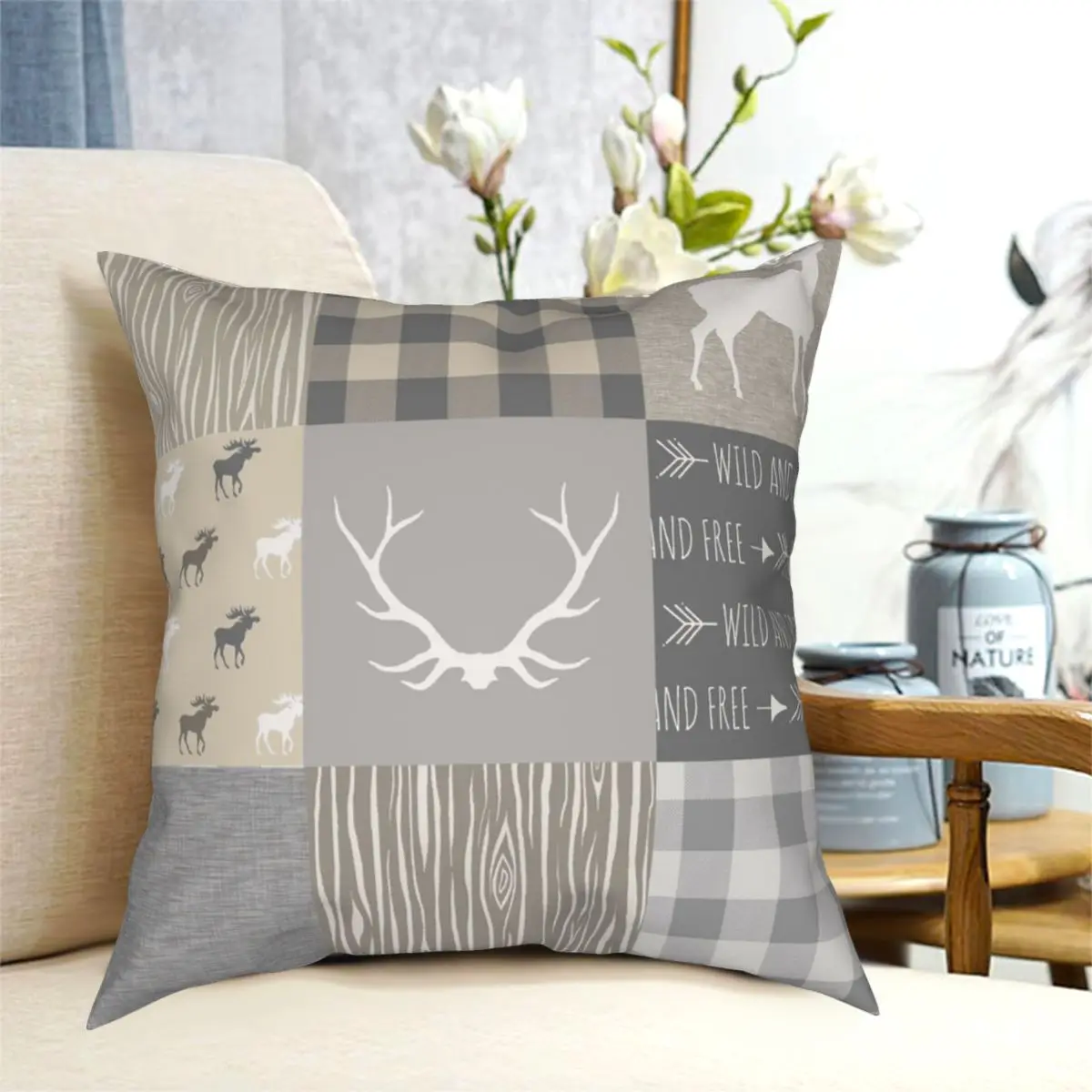 Чехол с изображением леса серого оленя лосят Квадратной Подушки полиэстеровый