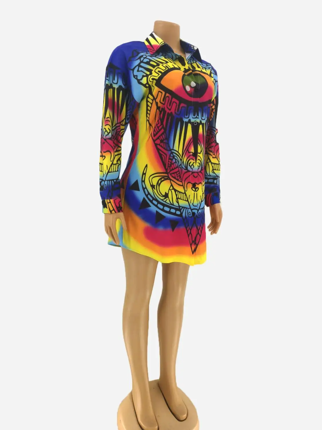 2019 women new summer cartoon animal print long sleeve button upp above knee blouses &amp shirts dress vintage vestidos GL8021 | Женская