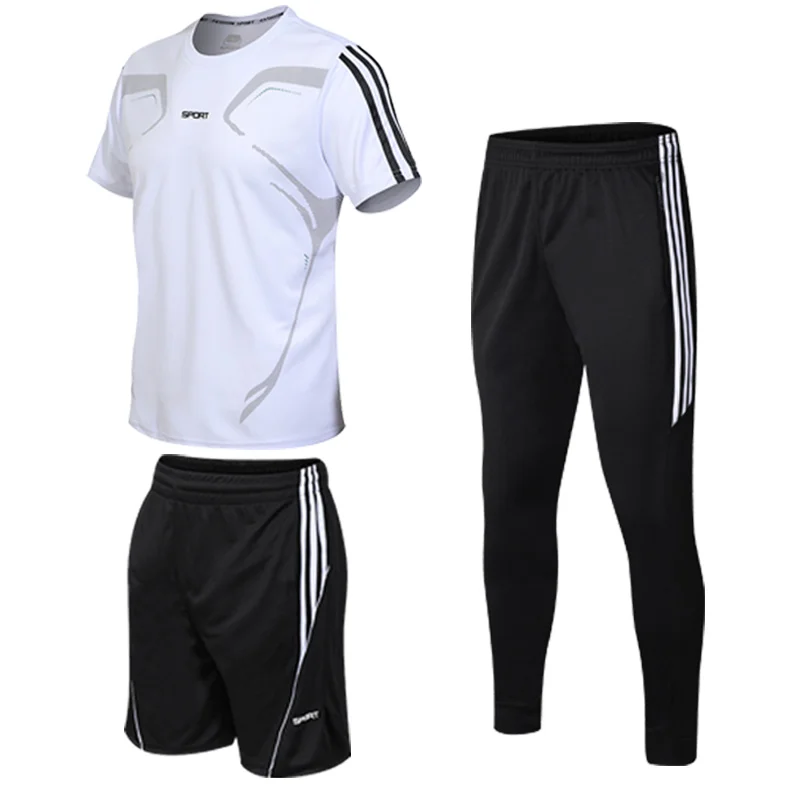 

3PC Sets Men Sweat Suit Jogger Set Sport Pants Men Summer Suit O-Neck Two-piece Fashion Fitness Suit Quick-drying Tracksuit Men