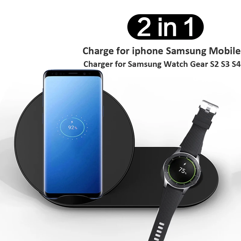 

2 in 1 Qi Wireless Charger For iPhone X XS Max 11 Samsung S10 Note 8 Wireless Charging Pad For Galaxy Gear S2 S3 S4 Dock Charger