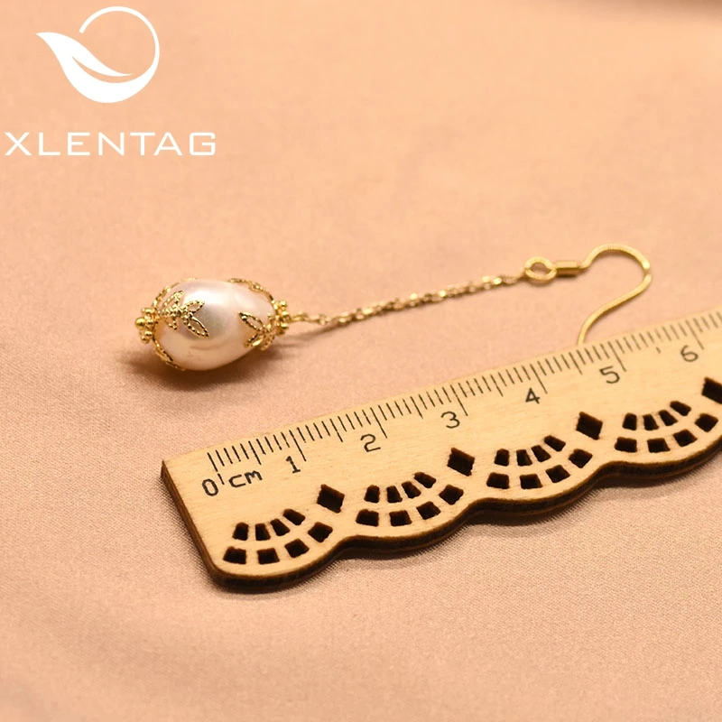 Женские длинные висячие серьги XlentAg ручной работы с натуральным перламутром в