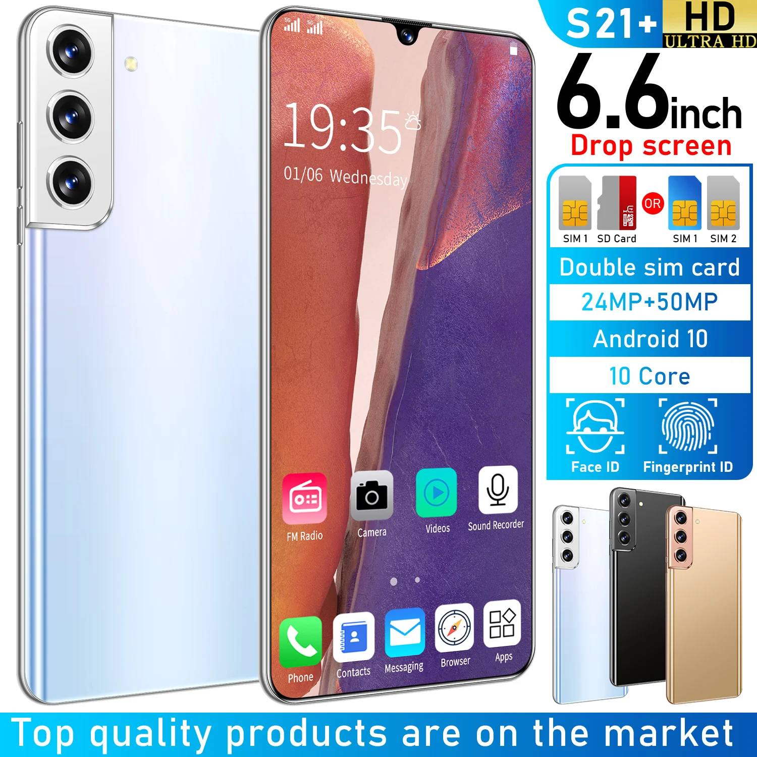

Global Version S21+ Smartphone Android10 MTK6889 12+512GB 6.6 Inch HD Screen 5G Cellphone Face ID 6000mAh Dual SIM Mobile Phone