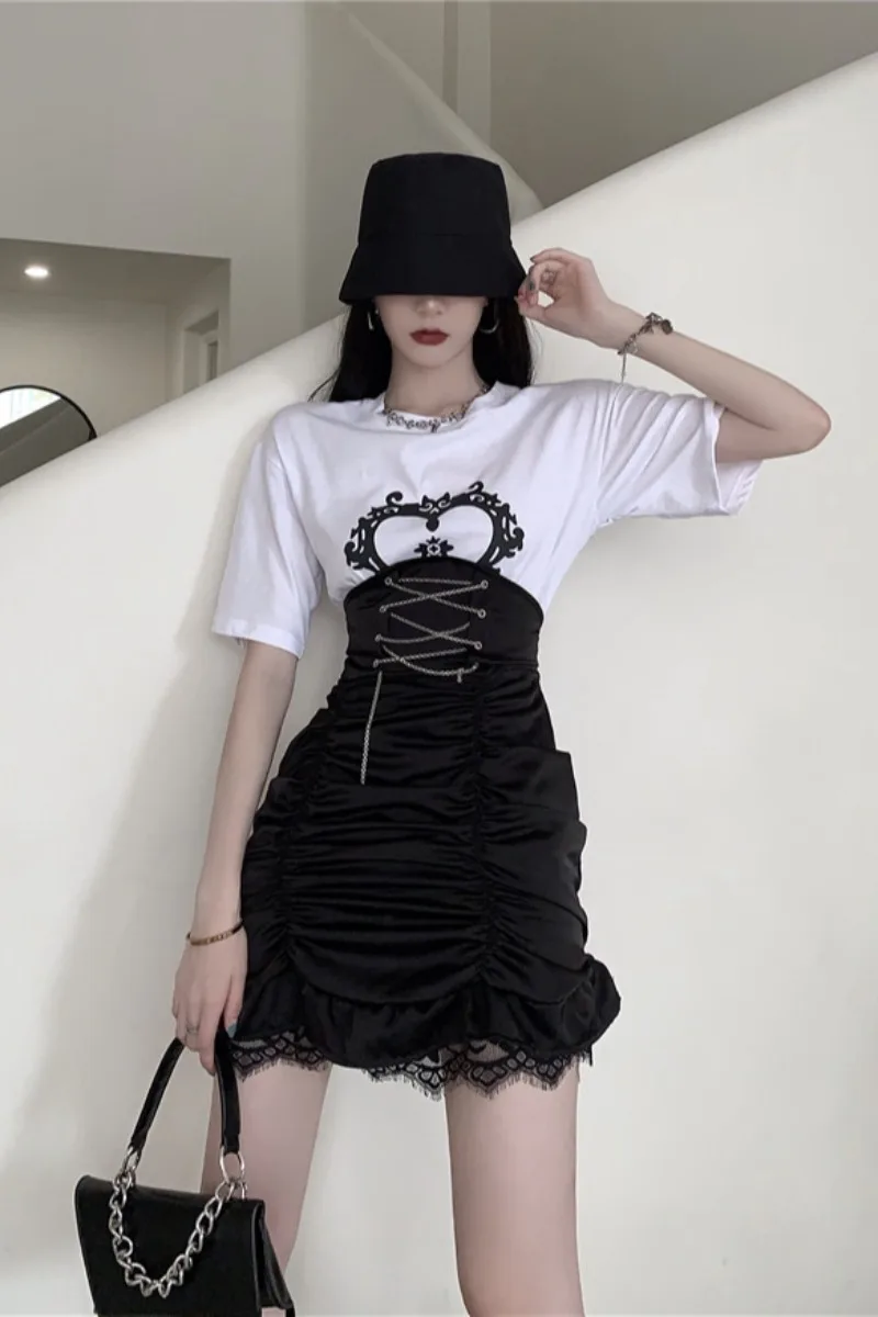 

Lace skirt women's high waist show thin sexy hot girl Hip Wrap short skirt 2021 summer new black temperament skirt