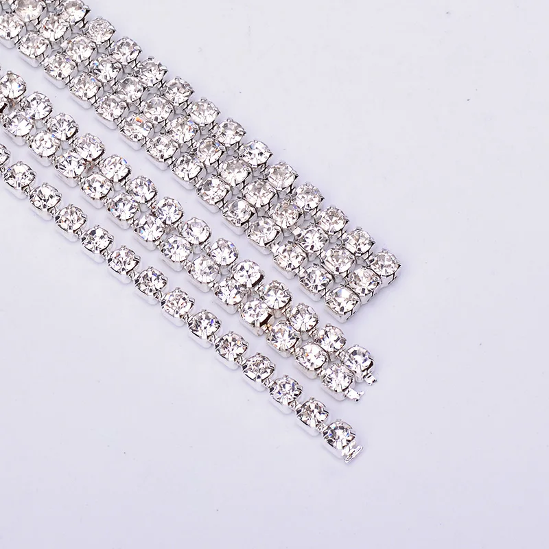 JUNAO, 1 ярд, SS12, прозрачное стекло, кристалл, цепочка, стразы, лента, отделка, серебро, коготь, кристаллы, аппликация, швейные стразы для свадебного платья