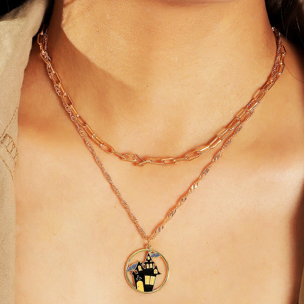 

2021 Трендовое ожерелье с подвеской в виде тыквы и призрака на Хэллоуин, ожерелье из сплава с подвеской-капелькой, цепочка для женщин, украшен...