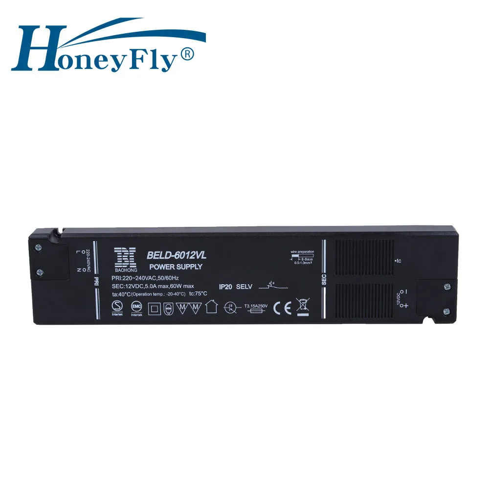 HoneyFly 3pcs Patented Super Slim LED Power Supply 60W 12V 110V-250V Constant Voltage Driver Transformer AC DC Adapter