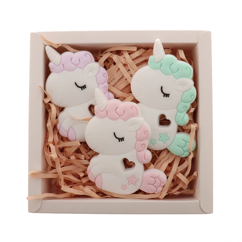 

QHBC Unicorn 5pcs Silicone Rodent Baby Teether Horse BPA Free Infant Teething Pendant Nursing Materials Food Grade Animal DIY