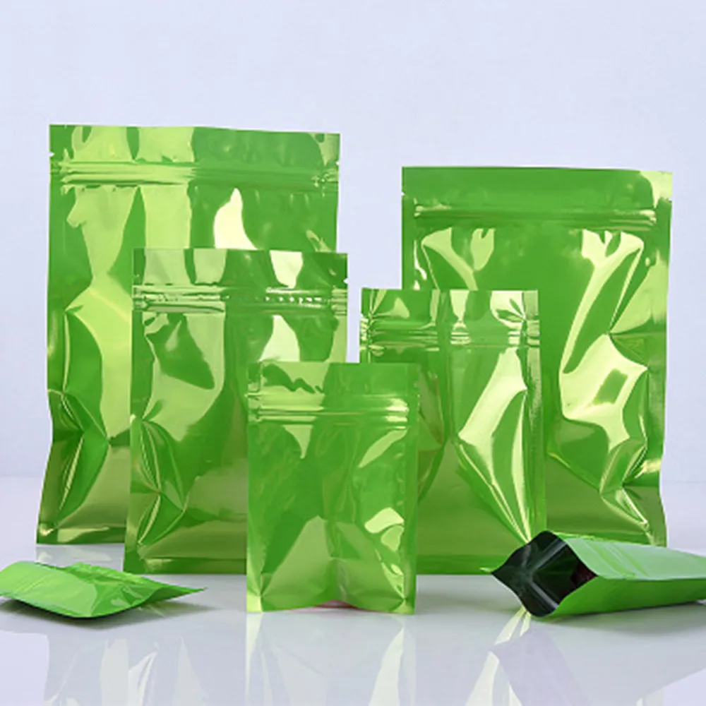 

1000Pcs Glossy Green Recyclable Aluminum Foil Pack Bag Heat Sealing Zip Lock Package Bag Zipper Mylar Foil Retail Storage Bag
