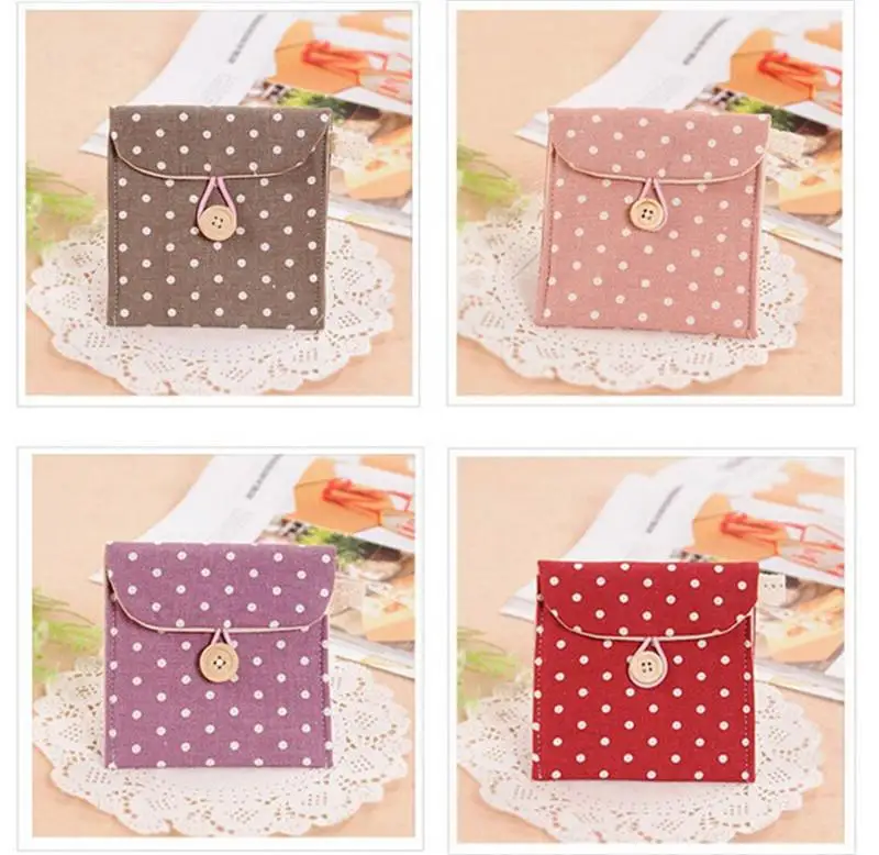 

Fast Shipping Polka Dot Organizer Storage Female Hygiene Sanitary Napkins Package Small Cotton Storage Bag Purse Case