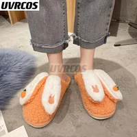 2022 fashion women slippers winter warm fur shoes couples cute rabbit ears soft sole home indoor ladies plush slides