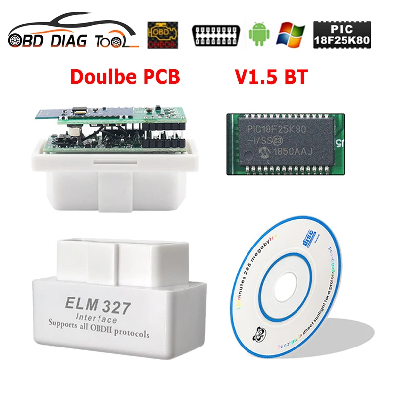 OBD2 сканер Super ELM327 V1.5 Bluetooth-совместимый PIC18F25K80 Android PC OBD ELM 327 1 5 двойная печатная