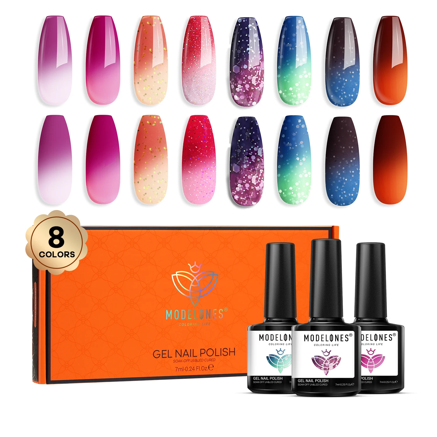

Modelones 8pcs/boxThermal Color Gel Polish Set Temperature Changing Semi-permanent Varnish Glitter Soak Off UV Nail Art Manicure