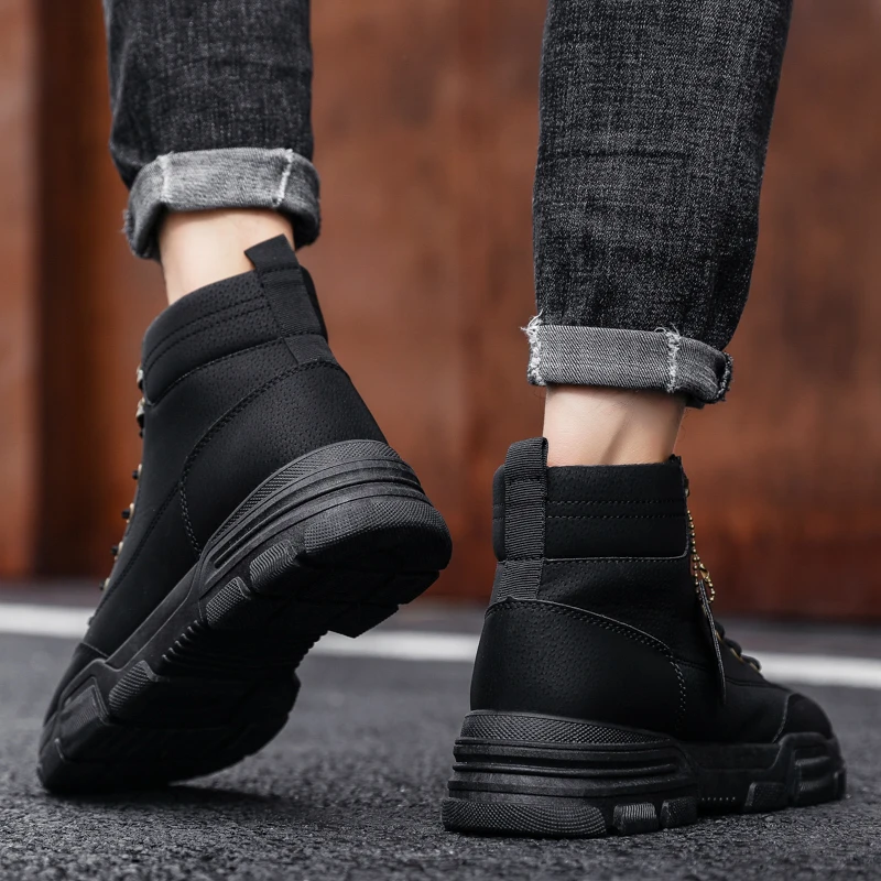 

HKIMDL Men Basic Boots 2020 Autumn Fashion Shoes Men Casual Boots Male Brand Leather Lace-up Ankle Botas Hombre Comfy