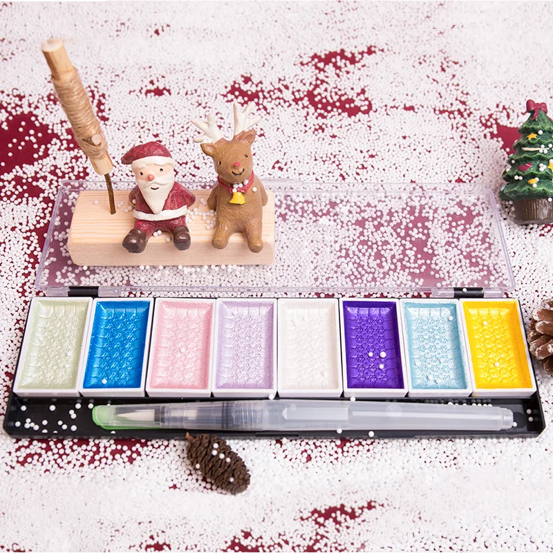 

5/8Colors Set Superior Starry Gem Pearl Solid Water color Paint Set With Water brush For Drawing Watercolors Art Supplies