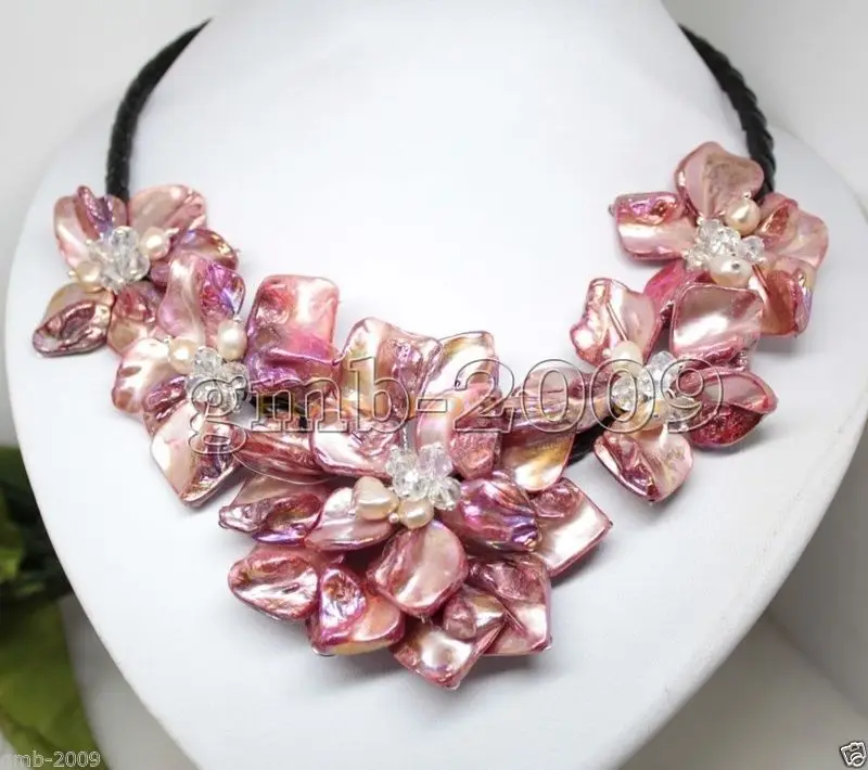 8 цветов плетеный желтый оболочка 5 жемчуг кристалл черный кожаный нагрудник