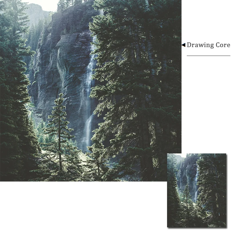 Пейзаж с рисунком леса реки холст живопись туманная ель елка Осенний постер