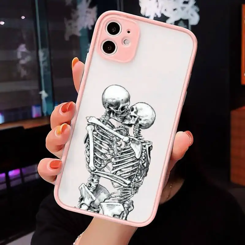 

Flower skull cool Art interesting Phone Case Matte Transparent for iPhone 7 8 11 12 s mini pro X XS XR MAX Plus cover funda