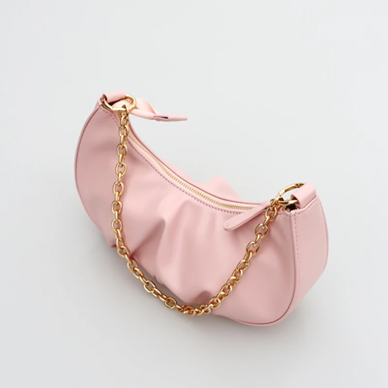 

Women Dumpling Chain Bag Rouched Hobo Bags for Women 2020 Half Moon Shoulder Bag Ladies Purse and Handbags Designer Shoulder Bag