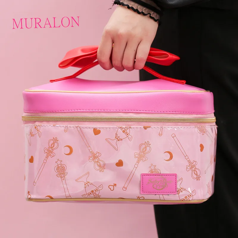 Ladies Cosmetic Bag PU Leather Portable Storage Bag Large-Capacity Handbag Jewelry Box Ladies handbag Sailor Moon