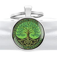 fashion green tree of life glass cabochon key chain