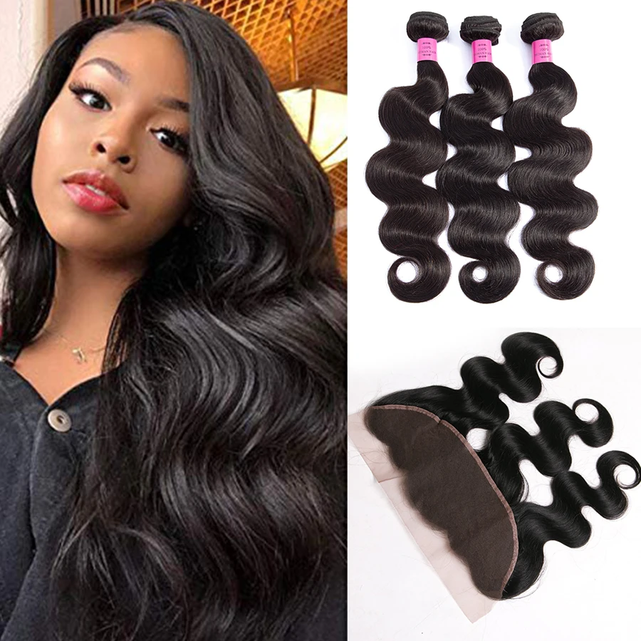 

Body Wave Bundles With Frontal Brazilian Human Hair Bundles With Closure 13x4 Lace Frontal Bundles Remy Hair Extensions