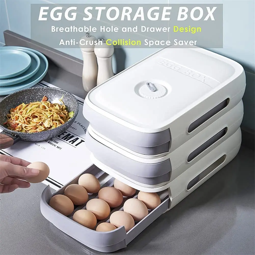 

Newest Drawer Type Egg Storage Box Refrigerator Can be Superimposed with Lid Food Storage Box Anti-collision Kitchen Egg Storage