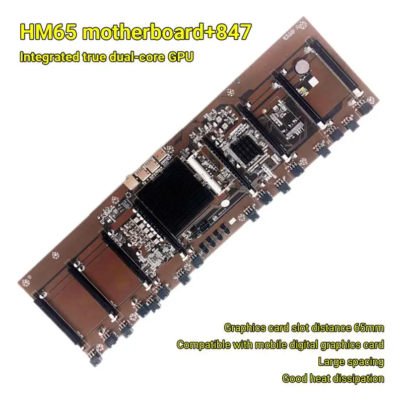

Motherboard HM65+847 Integrated CPU BTC Minging Machine 8 Card Slots DDR3 Memory Motherboard For Rx580 1660 2070 3090