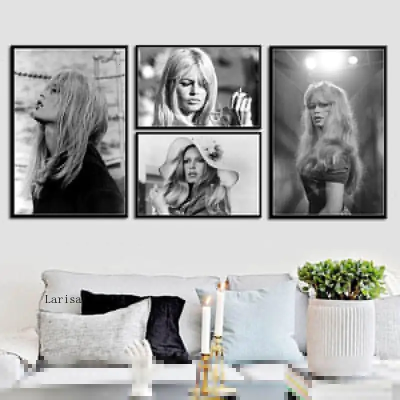 

Movie Star Posters and Prints Brigitte Bardot Figure Sexy Woman Picture Black and White Paintings for Living Room Frameless