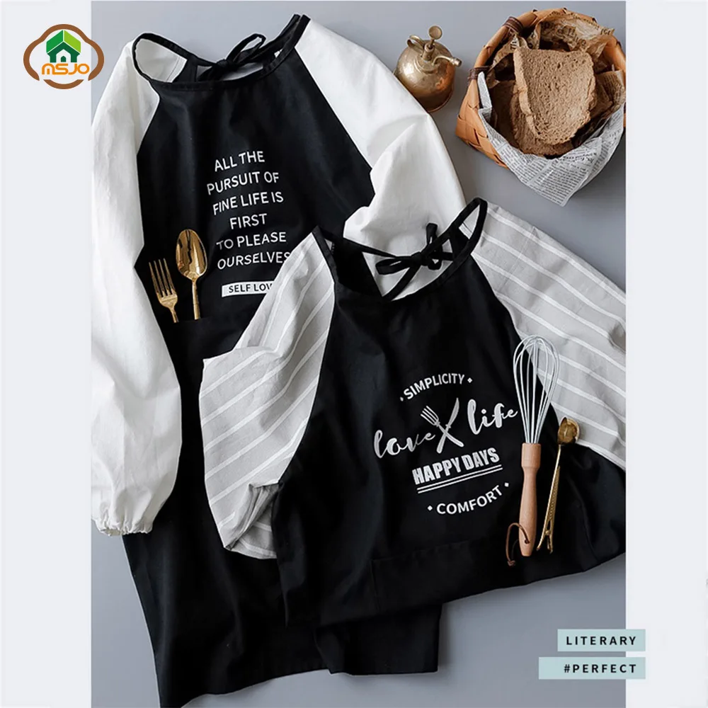 MSJO хлопковый фартук с рукавами для взрослых женщин и мужчин дизайнерский выпечки