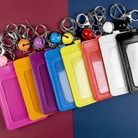 portable pu leathe business id card credit badge holder bus cards cover case coin purse keychain keyring protective