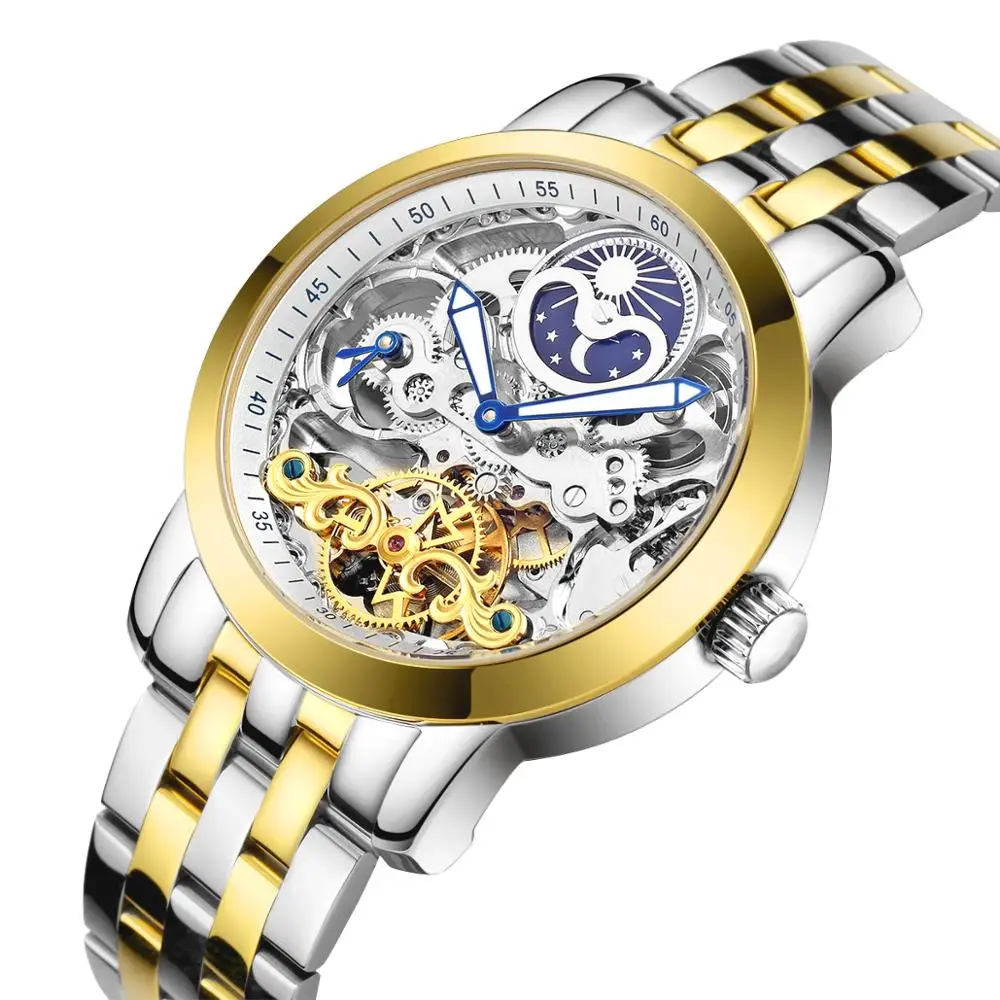 Gold White-S HAIQIN, мужские механические часы, Роскошные автоматические часы, мужские Tourbillon часы со скелетом, спортивные водонепроницаемые часы, Reloj Hombre - Цвет: Gold White-S