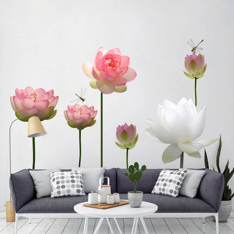 

3D наклейки на стену с цветами лотоса и стрекозой, домашний декор, фон для гостиной, телевизора/дивана, украшение для подростковой комнаты, ху...