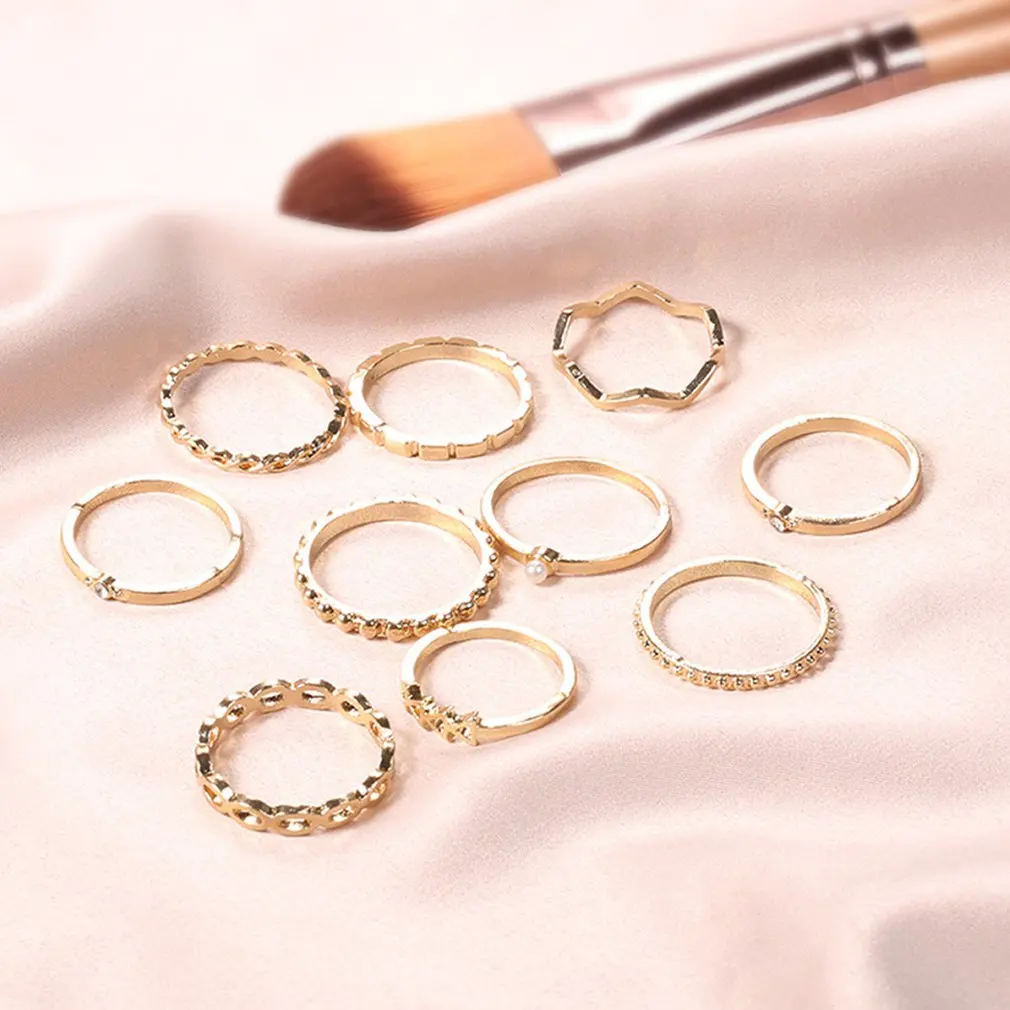 Wave Hollow Arrow Gear Pearl Ring 10 Piece Suit Professional Fashion Romantic Small Fresh Long-Lasting Use Durable | Украшения и