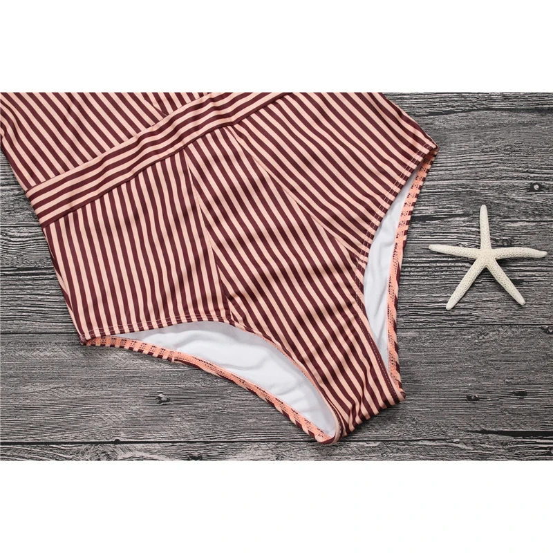 Женский слитный купальник пляжная одежда в полоску с открытой спиной для купания