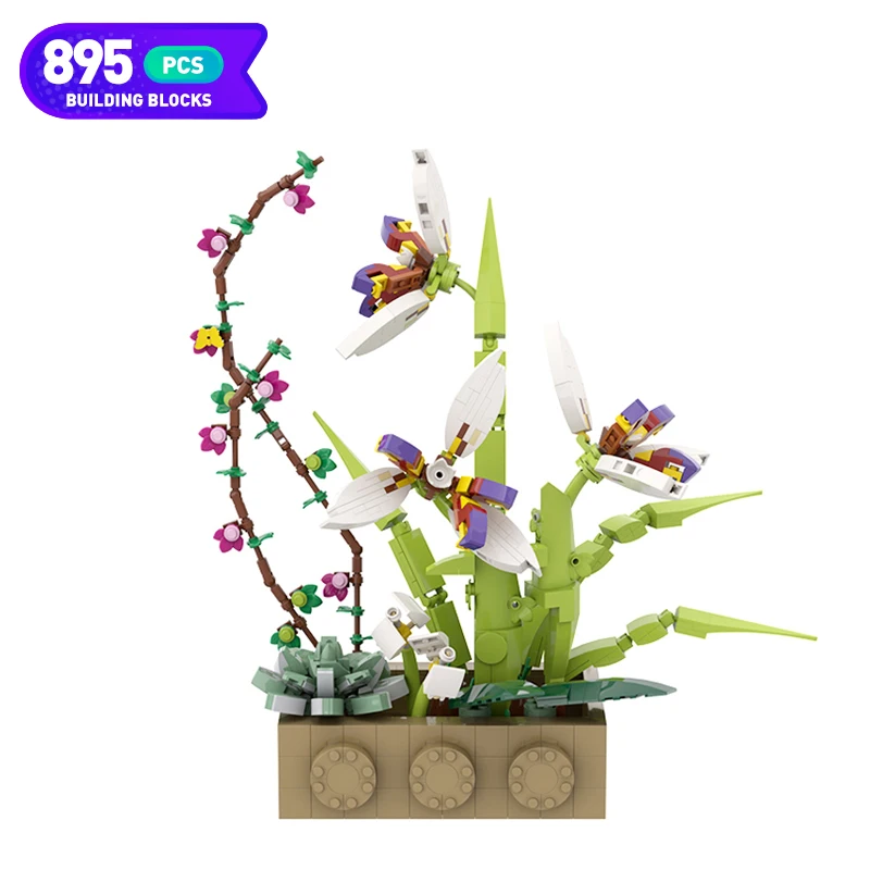 

Moc Creativity Orchid Potted Plants Living Room Decorations Bouquets Plants Friend Building Block Children Toy Gift For Girl